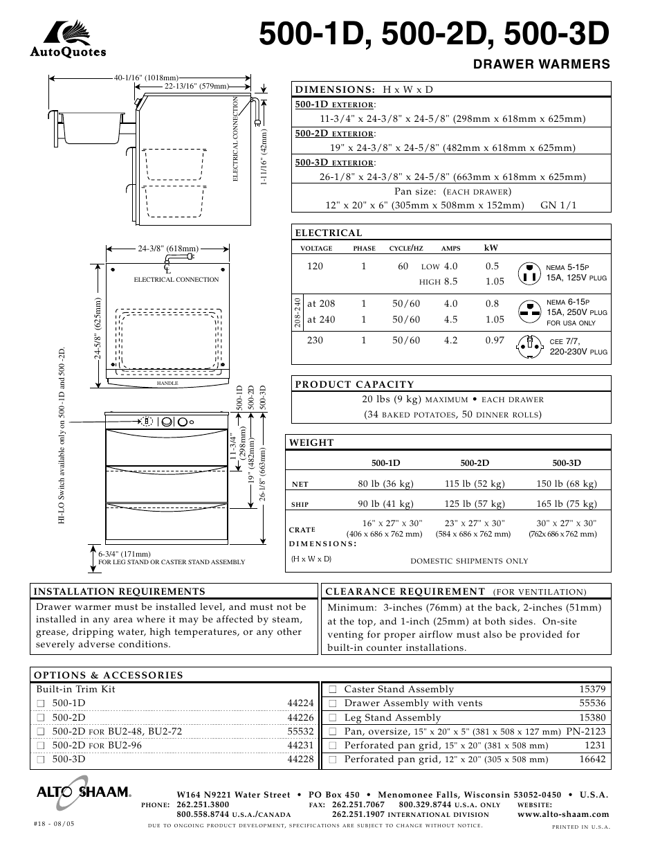 Drawer warmers | Alto-Shaam 500-3D User Manual | Page 2 / 2