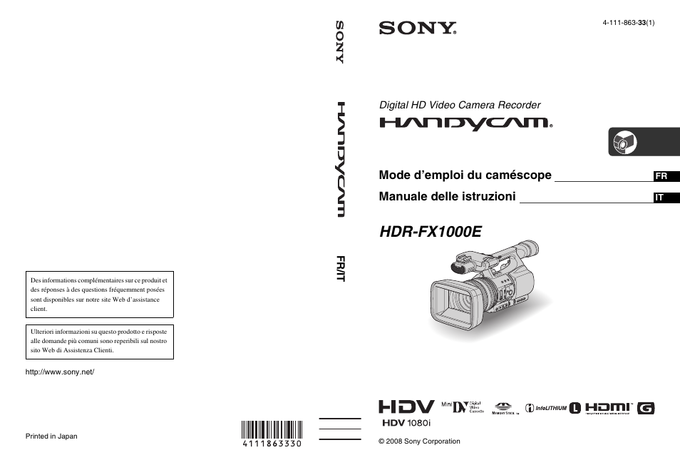 Sony HDR-FX1000E User Manual | 271 pages