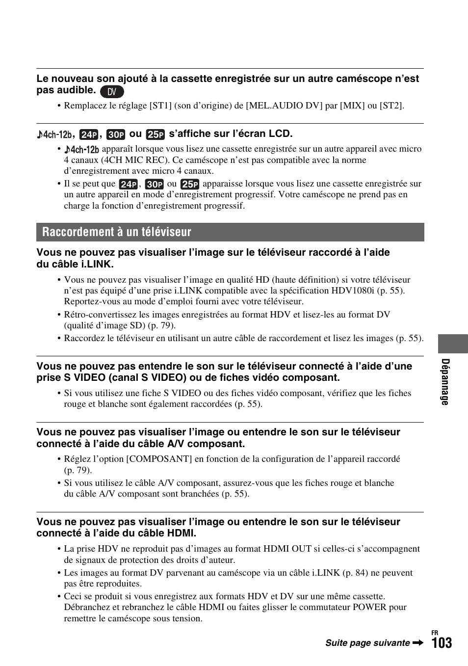 P. 103, Raccordement à un téléviseur | Sony HDR-FX1000E User Manual | Page 103 / 271