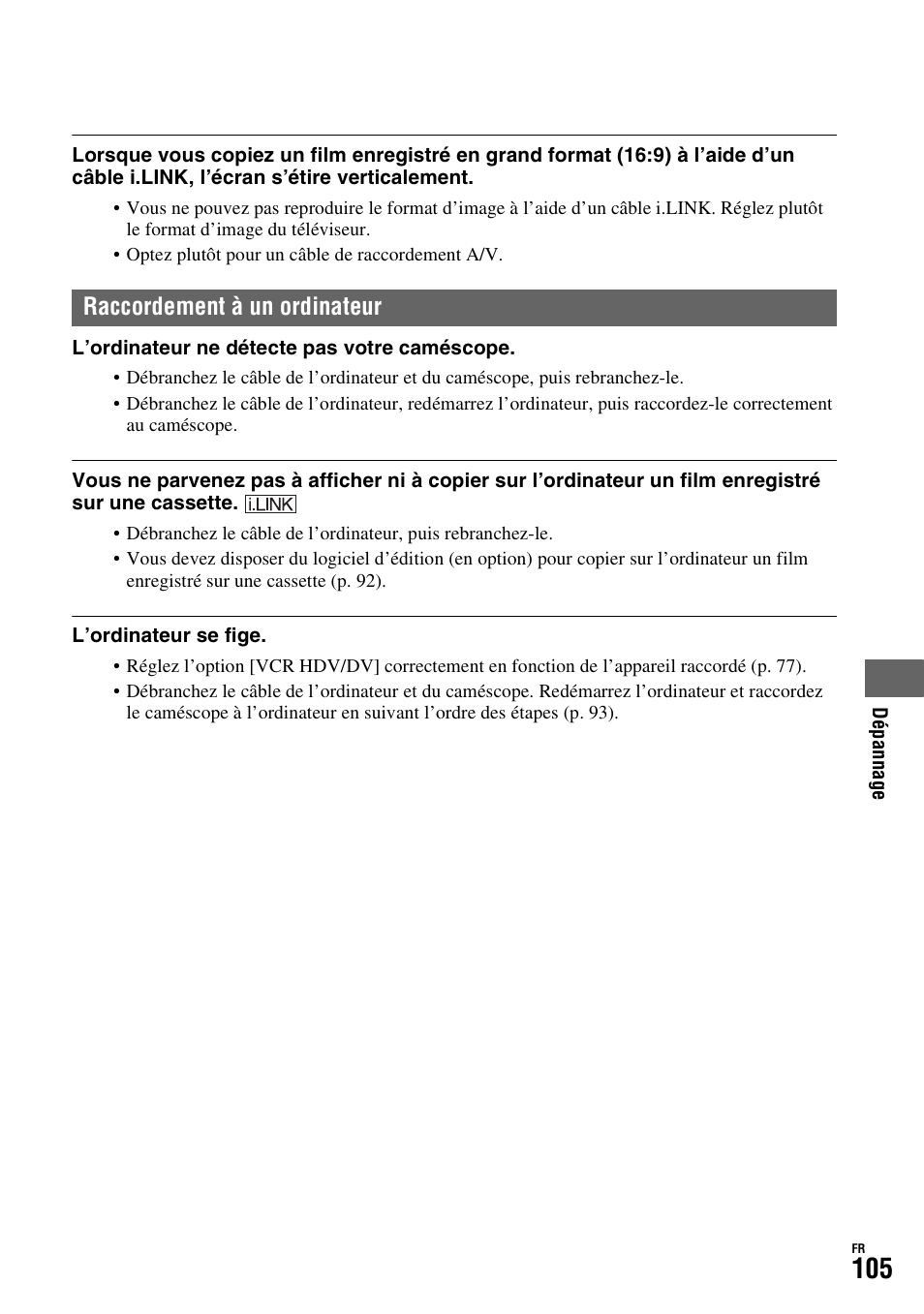 P. 105, Raccordement à un ordinateur | Sony HDR-FX1000E User Manual | Page 105 / 271