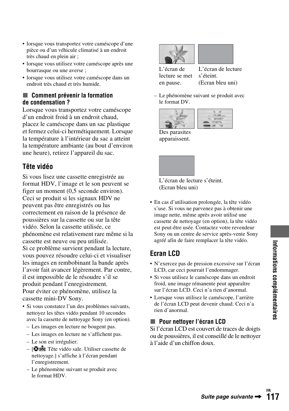 P. 117, Tête vidéo, Ecran lcd | Sony HDR-FX1000E User Manual | Page 117 / 271