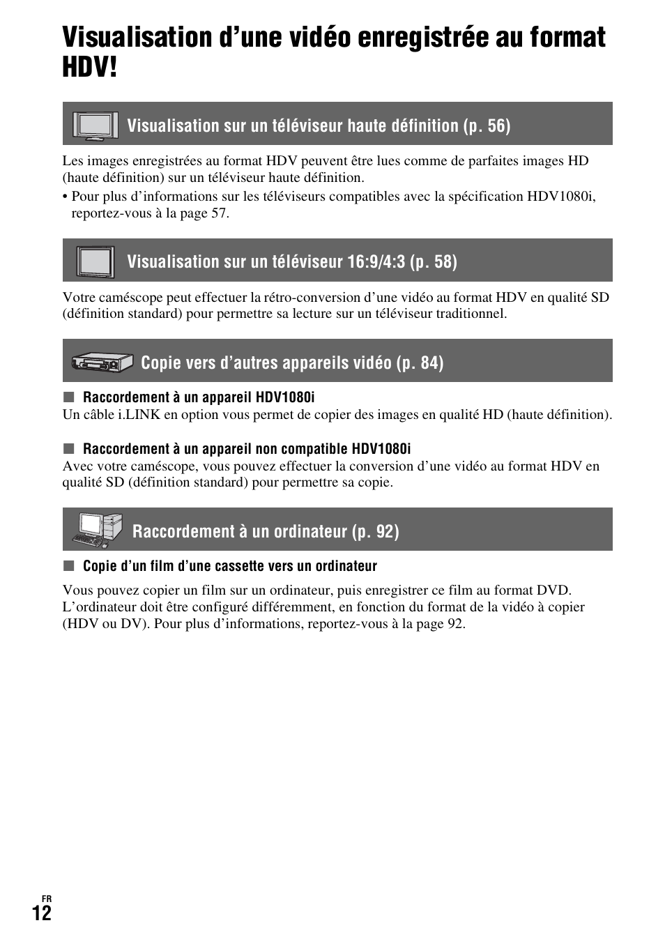 Sony HDR-FX1000E User Manual | Page 12 / 271
