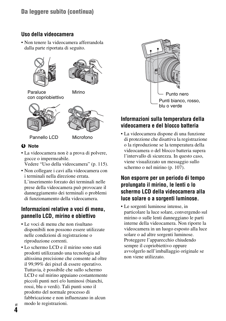 Da leggere subito (continua) | Sony HDR-FX1000E User Manual | Page 138 / 271