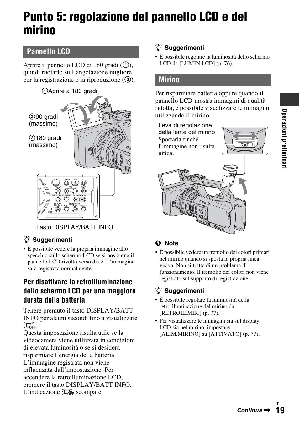 Punto 5: regolazione del pannello lcd e del mirino, Pannello lcd, Mirino | Sony HDR-FX1000E User Manual | Page 153 / 271