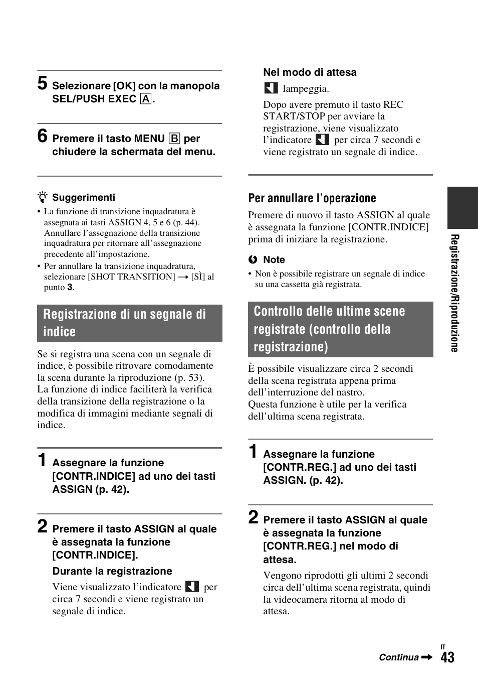 Registrazione di un segnale di indice, P. 43) | Sony HDR-FX1000E User Manual | Page 177 / 271