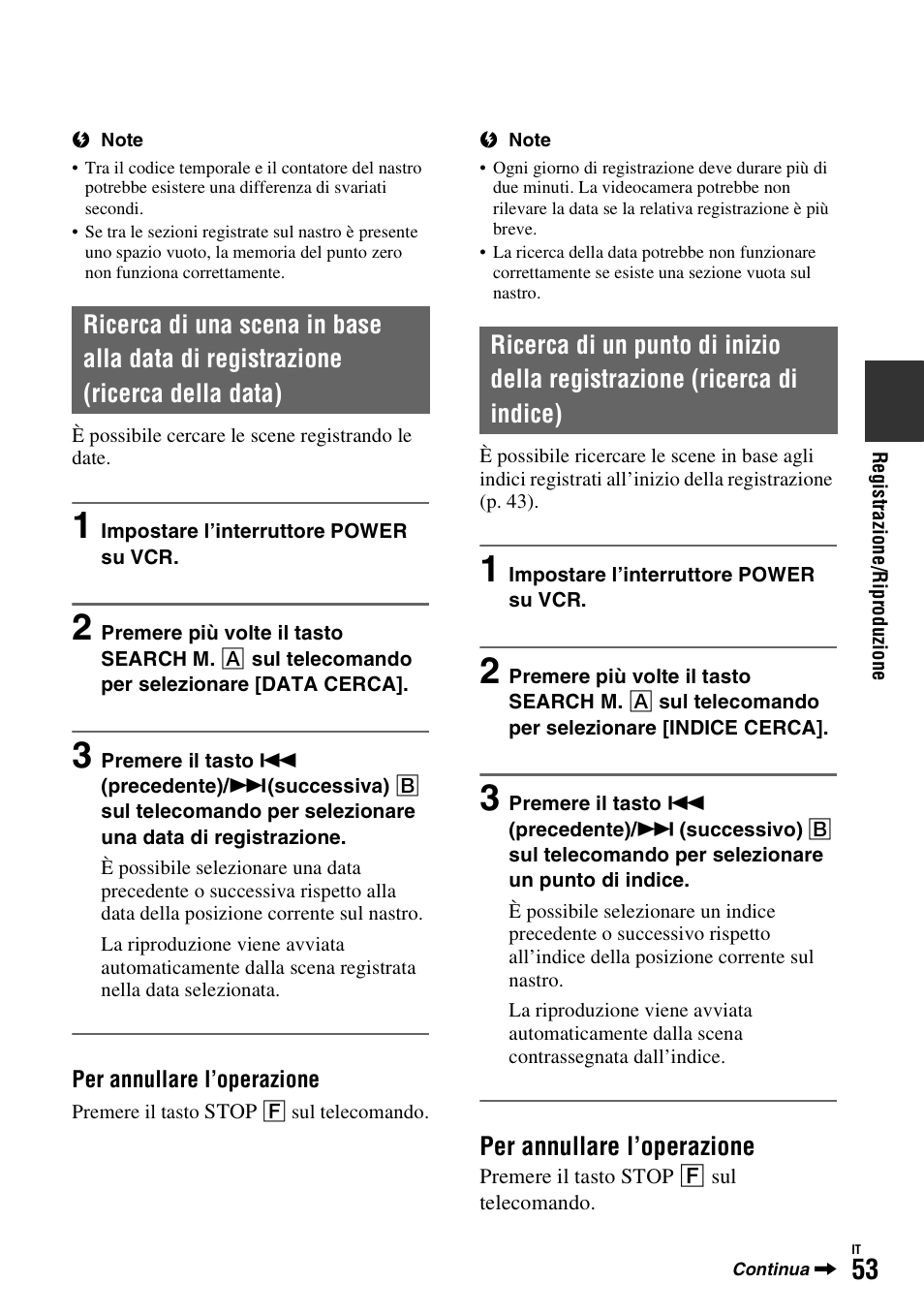 P. 53), Per annullare l’operazione | Sony HDR-FX1000E User Manual | Page 187 / 271