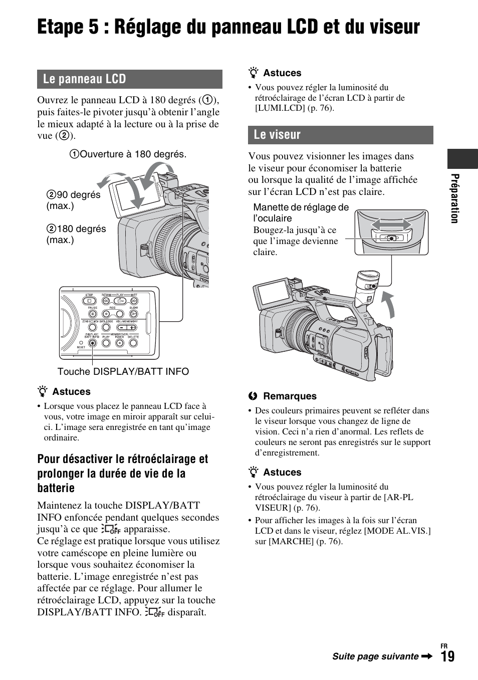 Etape 5 : réglage du panneau lcd et du viseur, Le panneau lcd, Le viseur | Sony HDR-FX1000E User Manual | Page 19 / 271