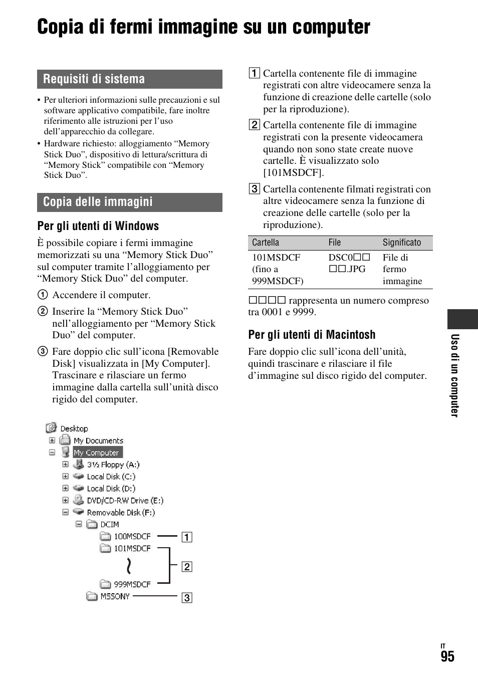 Copia di fermi immagine su un computer, Requisiti di sistema copia delle immagini | Sony HDR-FX1000E User Manual | Page 229 / 271