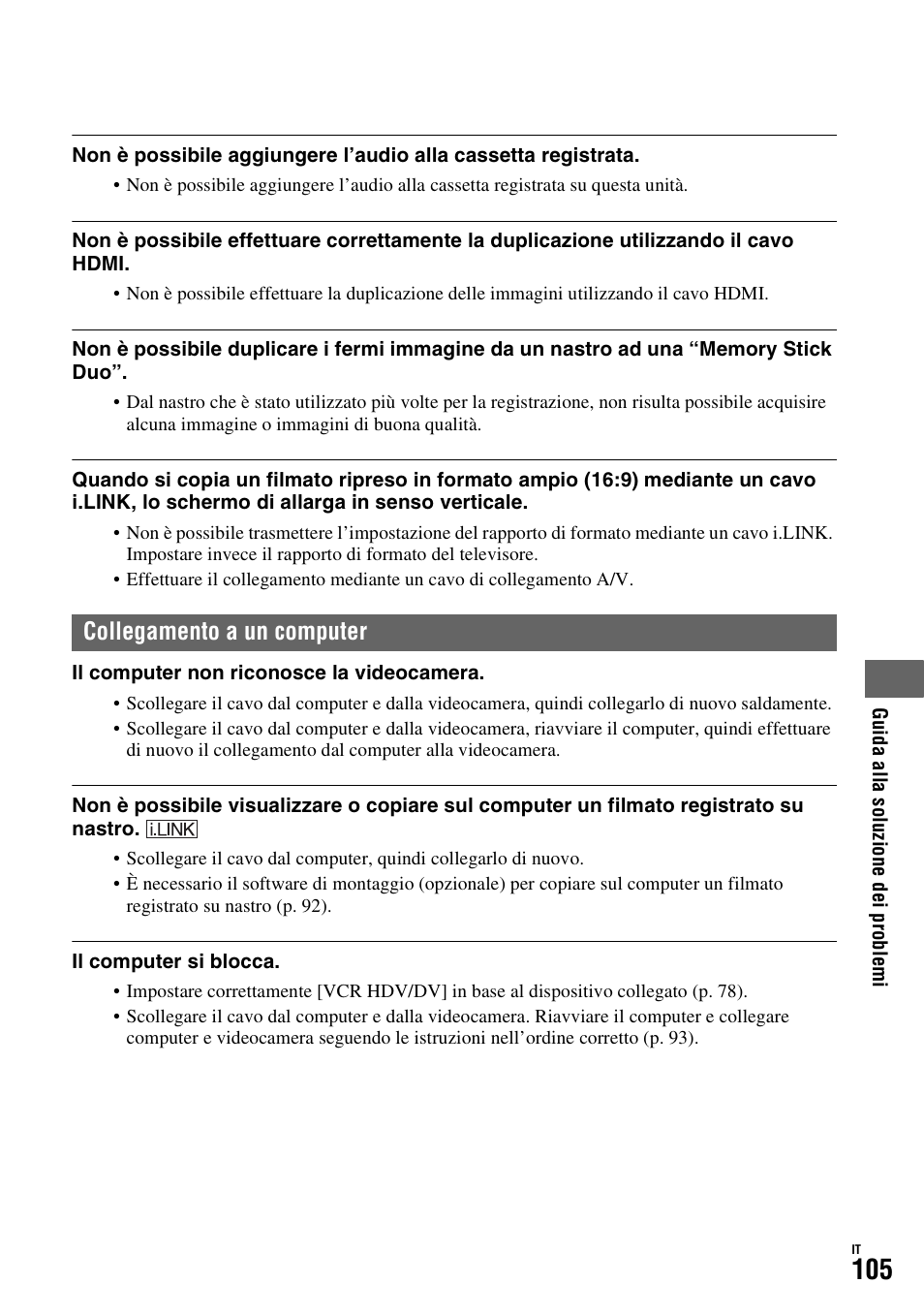 P. 105, Collegamento a un computer | Sony HDR-FX1000E User Manual | Page 239 / 271