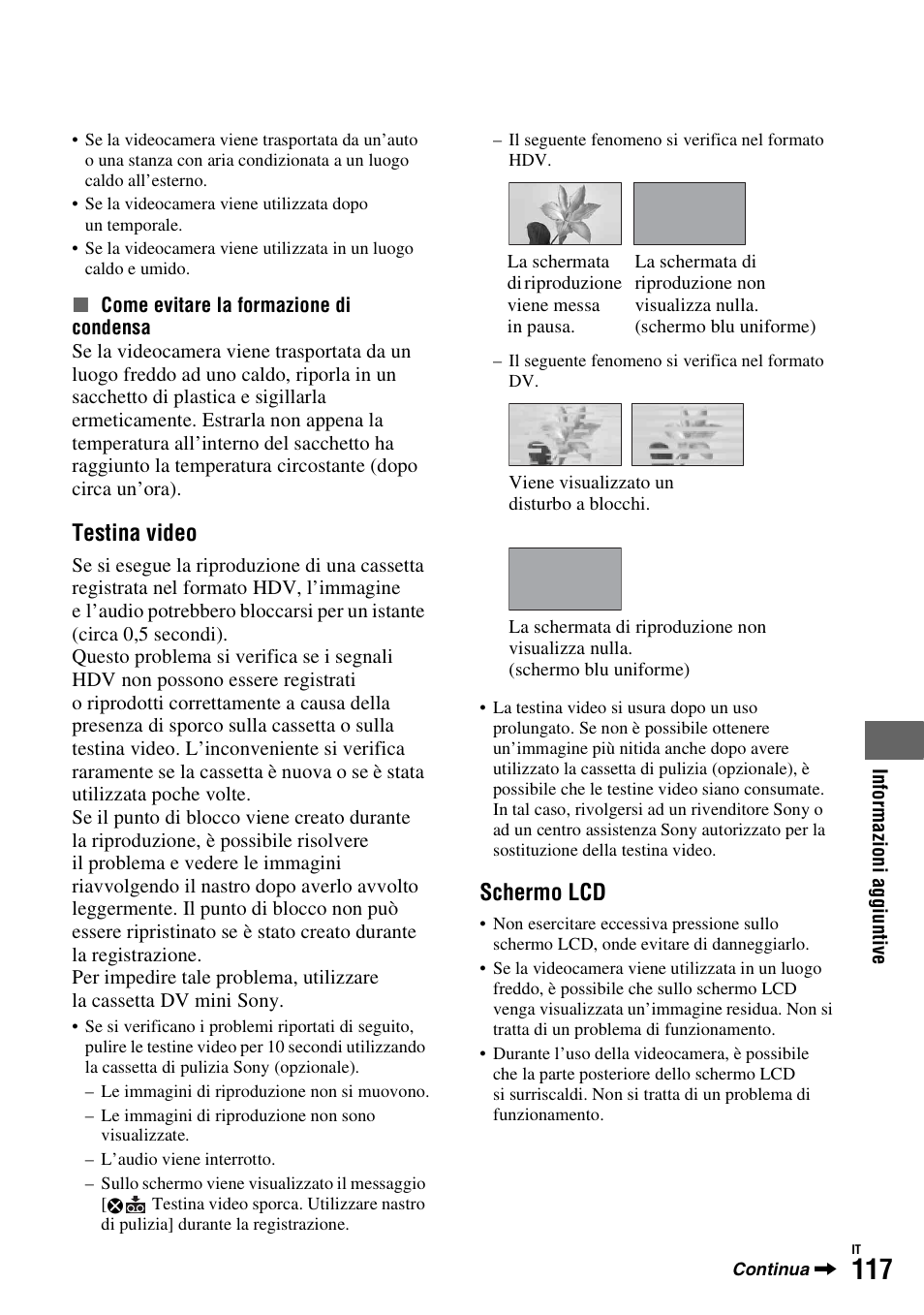 P. 117), Testina video, Schermo lcd | Sony HDR-FX1000E User Manual | Page 251 / 271