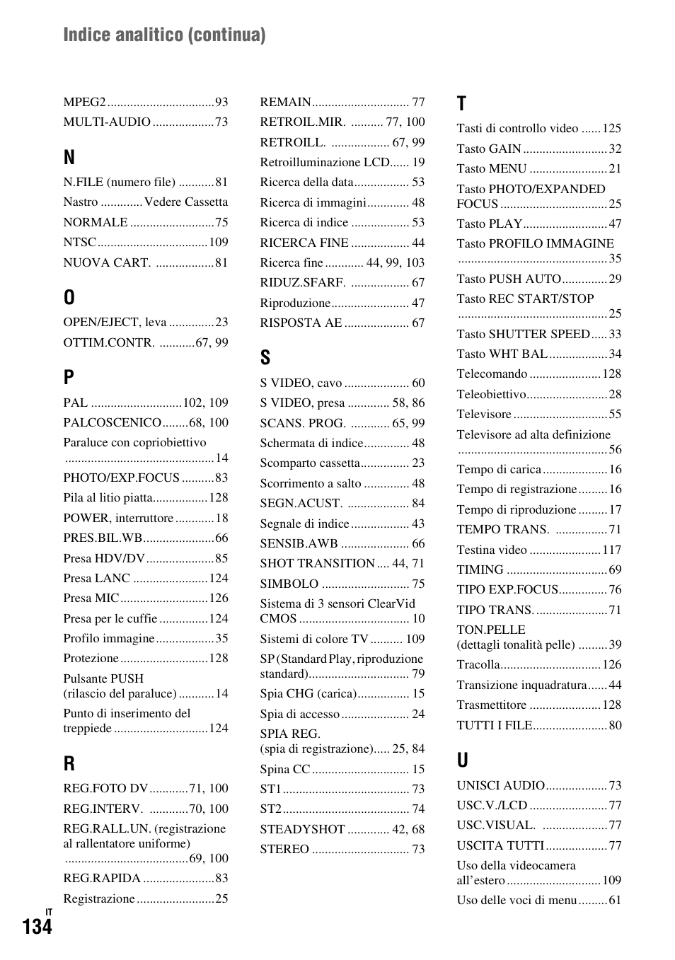 Indice analitico (continua) | Sony HDR-FX1000E User Manual | Page 268 / 271