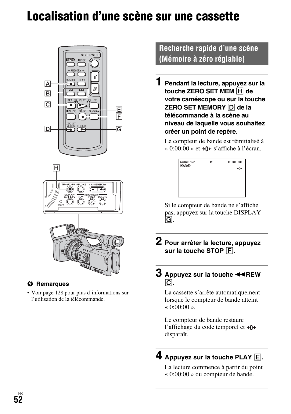 Localisation d’une scène sur une cassette, Il (1) (p. 52, P. 52) | Sony HDR-FX1000E User Manual | Page 52 / 271