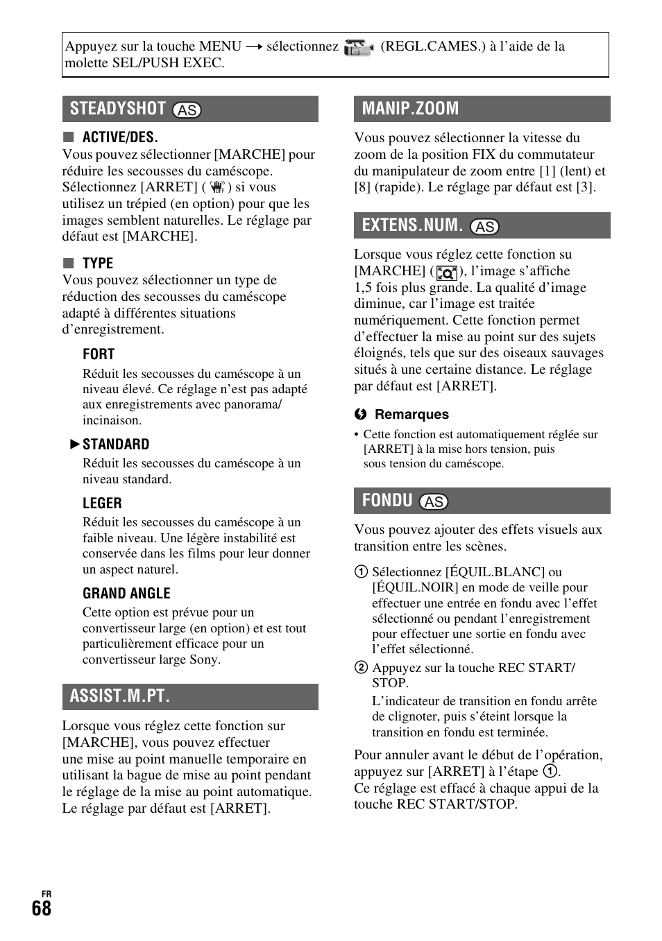 P. 68), Ondu (p. 68) | Sony HDR-FX1000E User Manual | Page 68 / 271