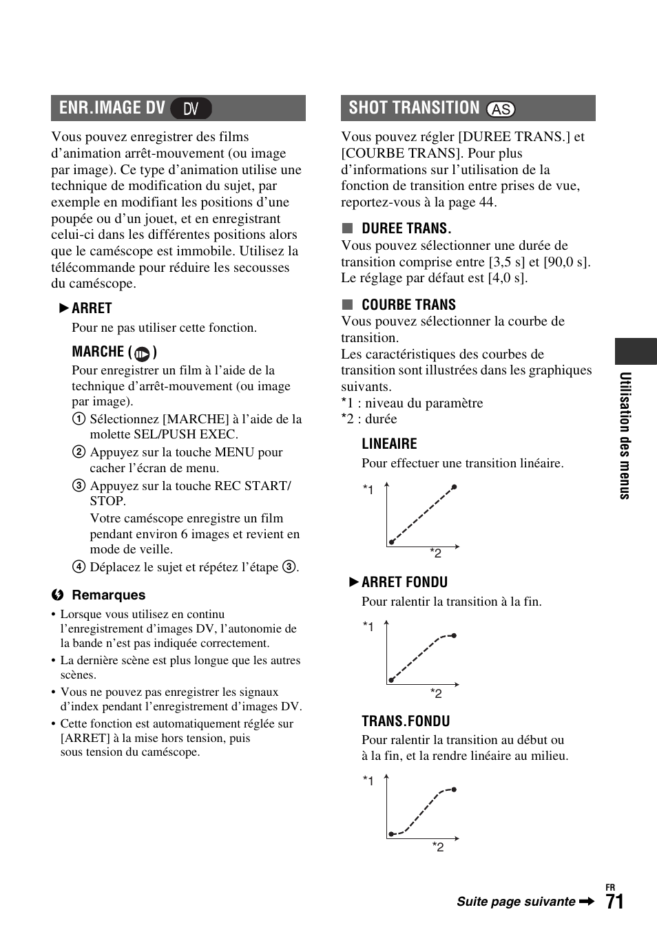 P. 71), Enr.image dv shot transition | Sony HDR-FX1000E User Manual | Page 71 / 271