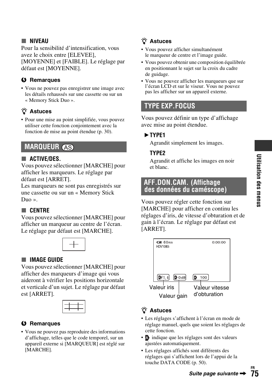P. 75), Ur (p. 75) | Sony HDR-FX1000E User Manual | Page 75 / 271