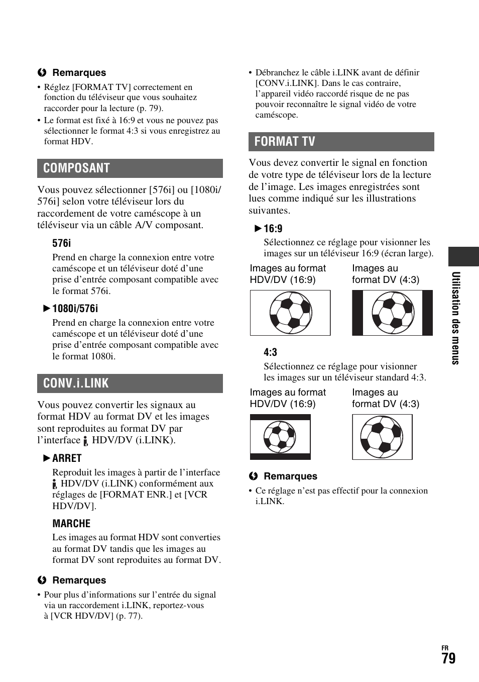 Et] (p. 79), P. 79), Composant conv.i.link format tv | Sony HDR-FX1000E User Manual | Page 79 / 271