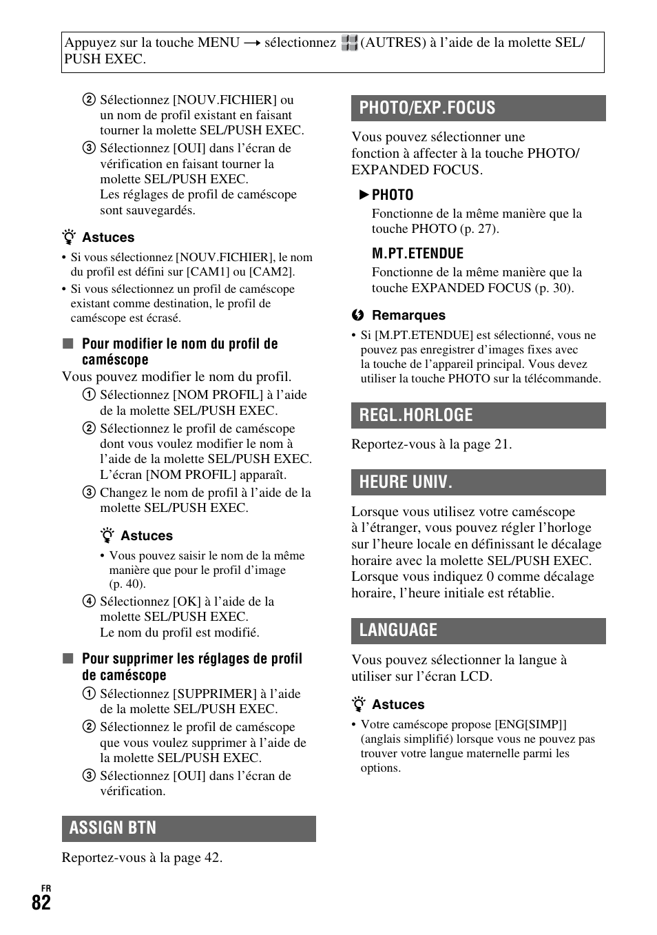 P. 82), E (p. 82) | Sony HDR-FX1000E User Manual | Page 82 / 271
