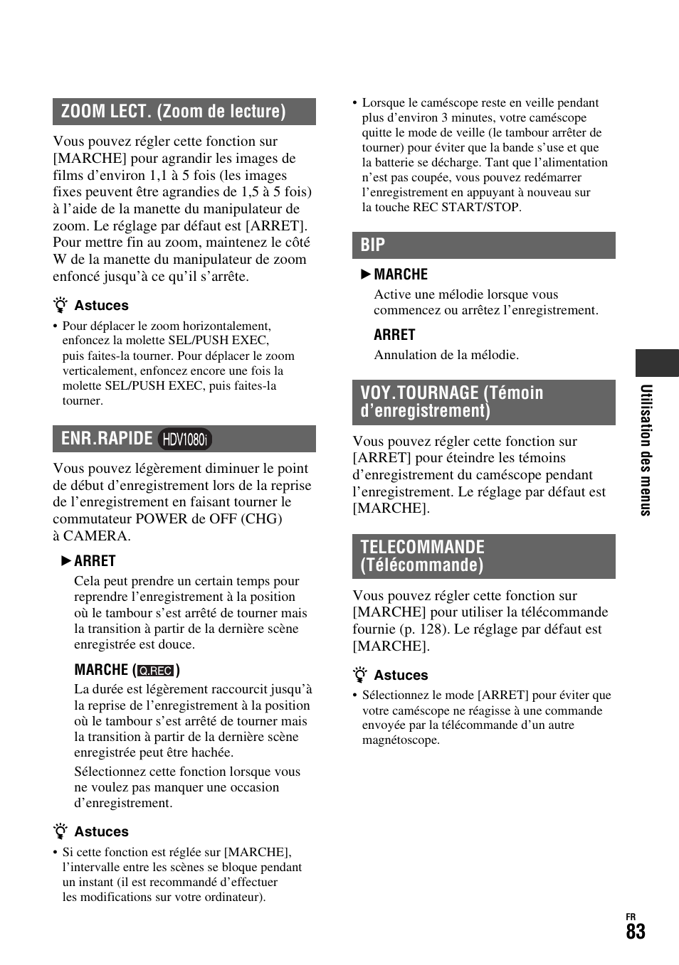 P. 83, P. 83) | Sony HDR-FX1000E User Manual | Page 83 / 271