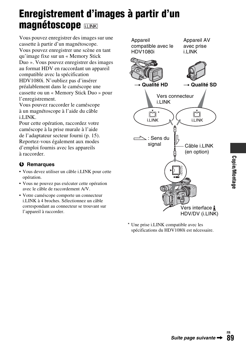 Enregistrement d’images à partir d’un magnétoscope | Sony HDR-FX1000E User Manual | Page 89 / 271