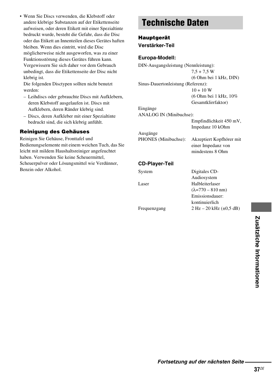 Technische daten | Sony NAS-CZ1 User Manual | Page 154 / 435