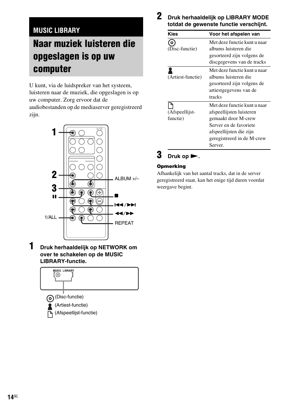 Music library, Naar muziek luisteren die opgeslagen is op, Uw computer | Sony NAS-CZ1 User Manual | Page 172 / 435