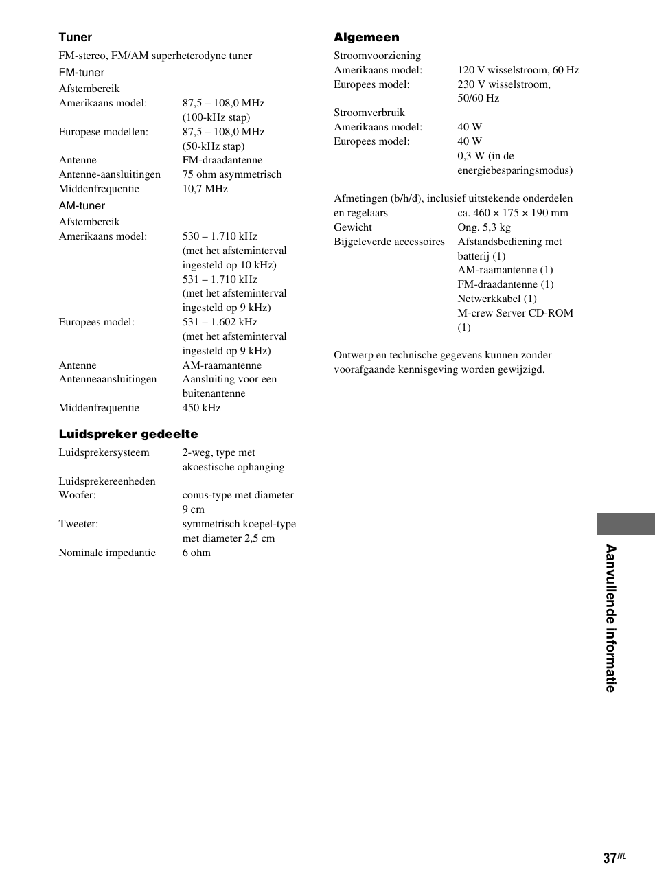 Aan v ulle nde inf orma tie 37 | Sony NAS-CZ1 User Manual | Page 195 / 435