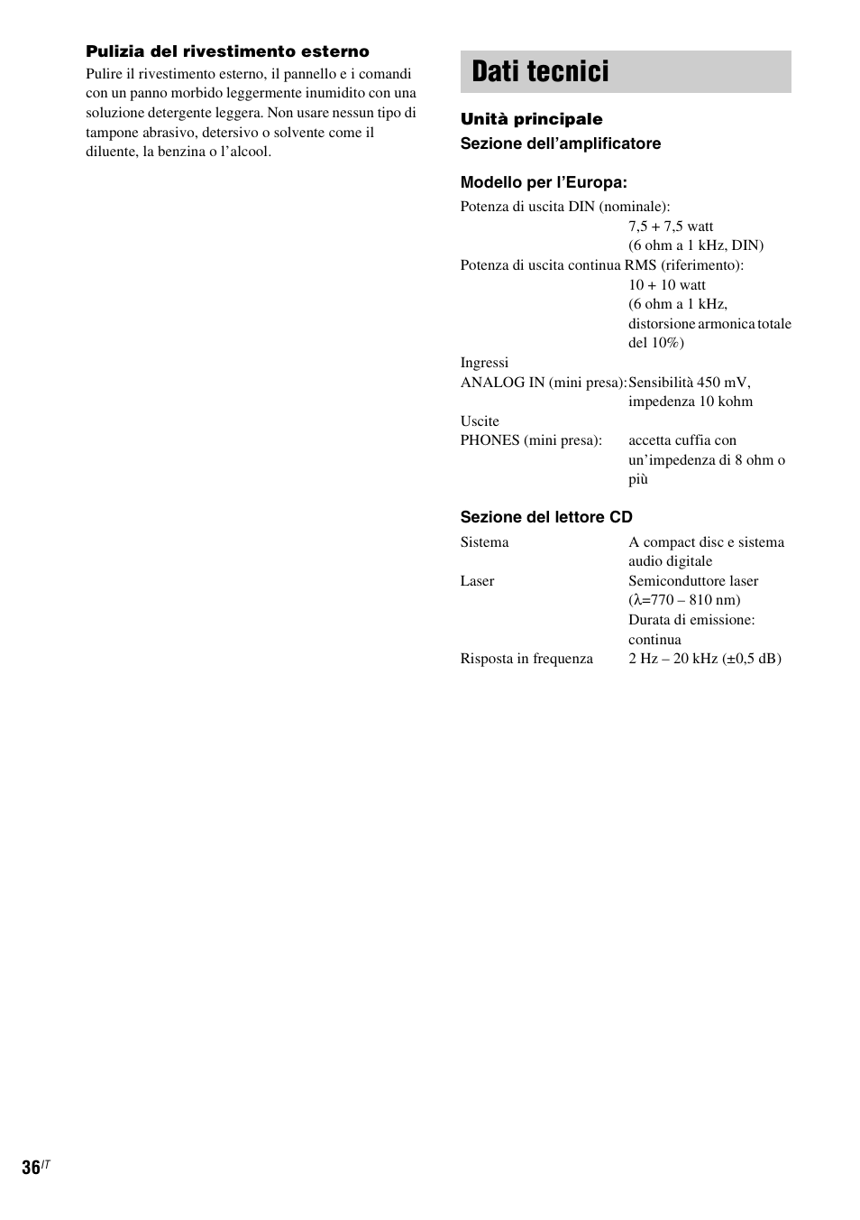 Dati tecnici | Sony NAS-CZ1 User Manual | Page 234 / 435