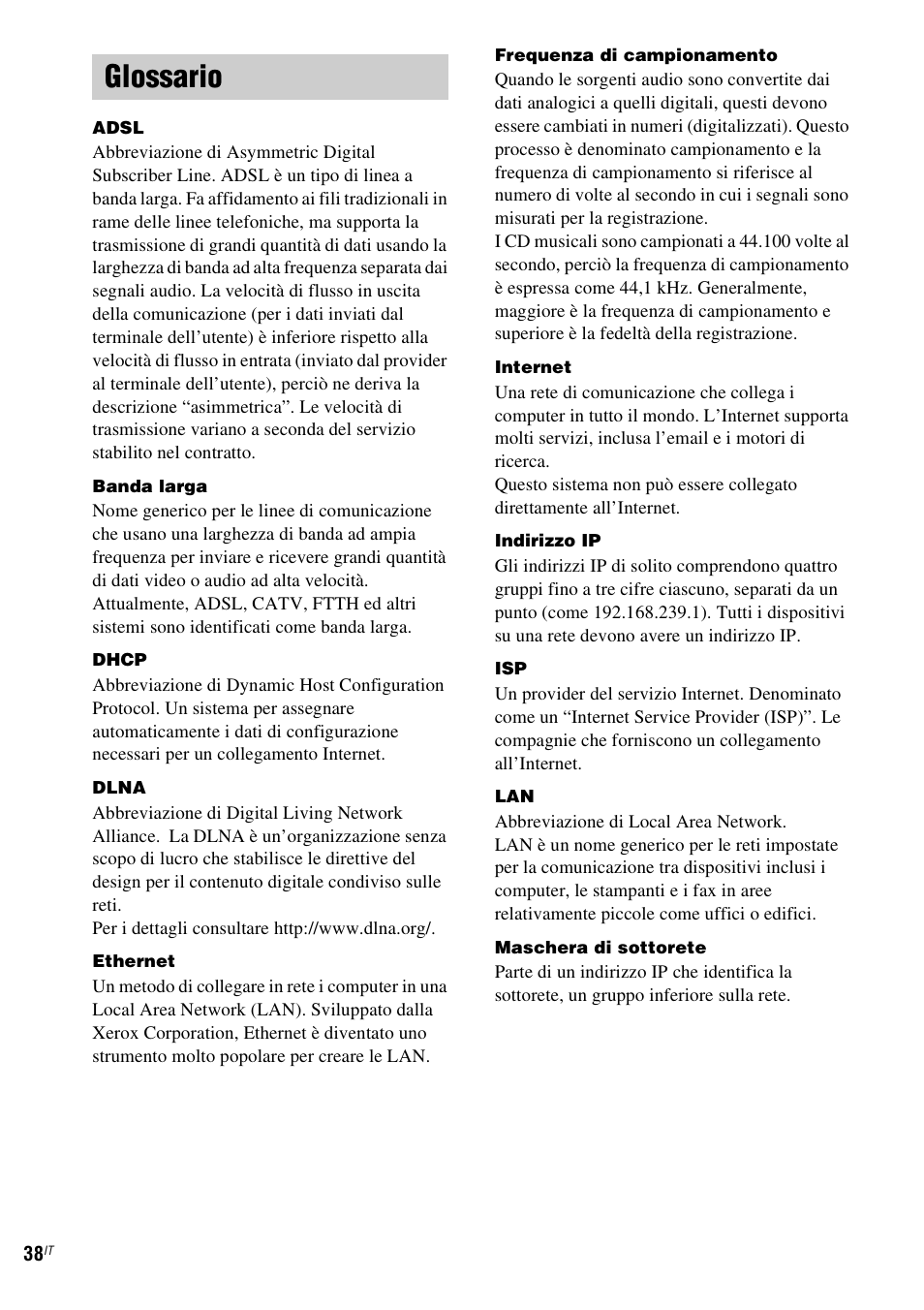 Glossario | Sony NAS-CZ1 User Manual | Page 236 / 435