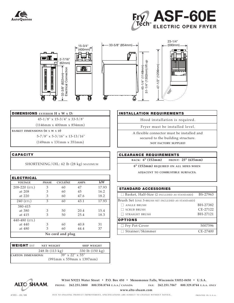 Asf-60e, Tech | Alto-Shaam ASF-60E User Manual | Page 2 / 2