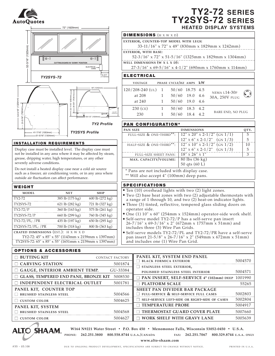 Ty2-72, Ty2sys-72, Series | Heated display systems, On off on off on off, On off on off, Ten (10) overhead lights with two (2) light zones | Alto-Shaam TY2SYS-72 User Manual | Page 2 / 2