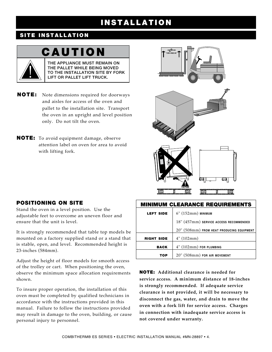 Positioning on site, Minimum clearance requirements | Alto-Shaam 1220 User Manual | Page 6 / 39