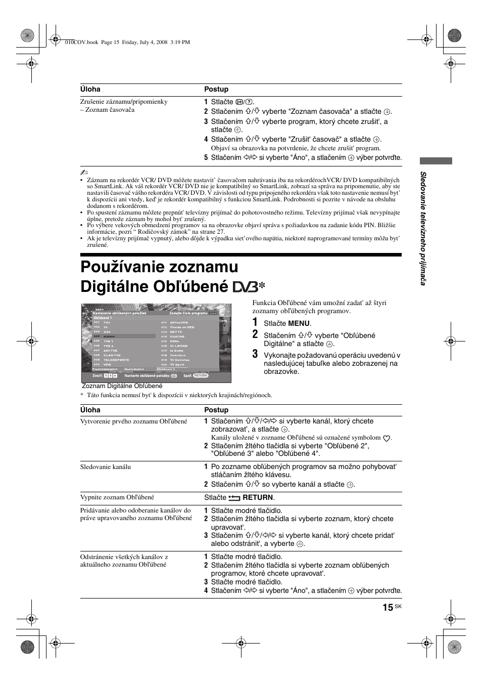 Používanie zoznamu digitálne obľúbené | Sony KDL-32V4000 User Manual | Page 135 / 181