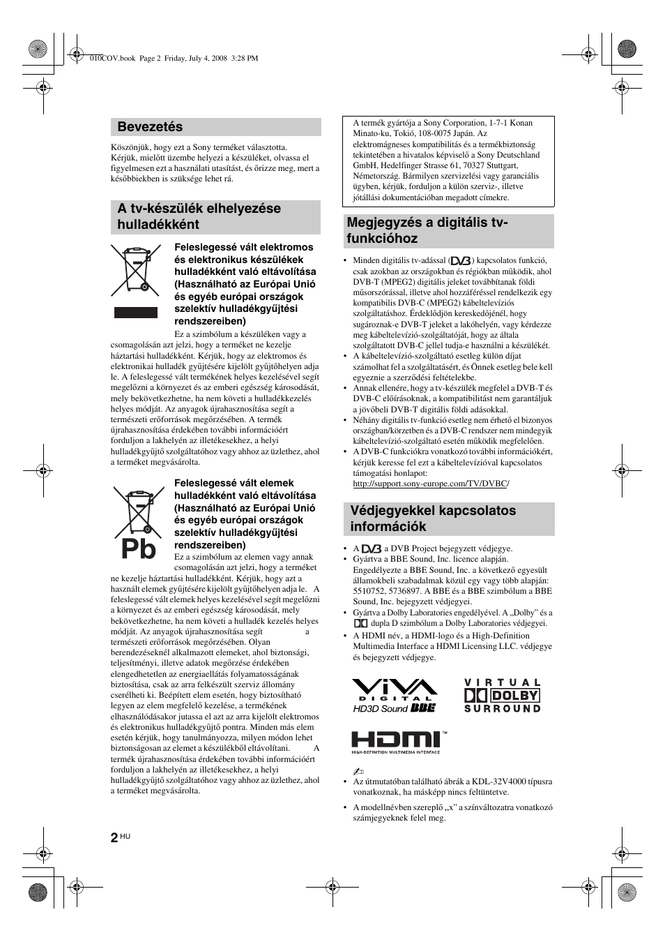 Sony KDL-32V4000 User Manual | Page 152 / 181