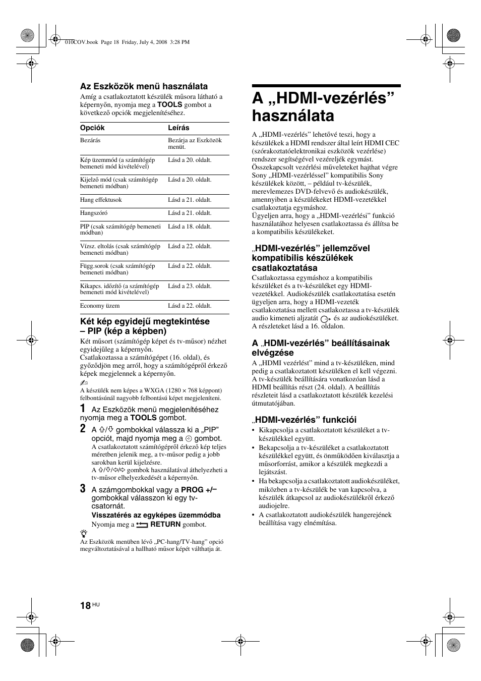 A „hdmi-vezérlés” használata | Sony KDL-32V4000 User Manual | Page 168 / 181
