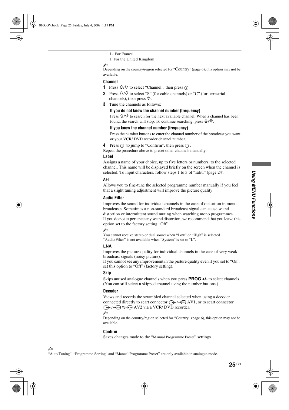 Sony KDL-32V4000 User Manual | Page 25 / 181