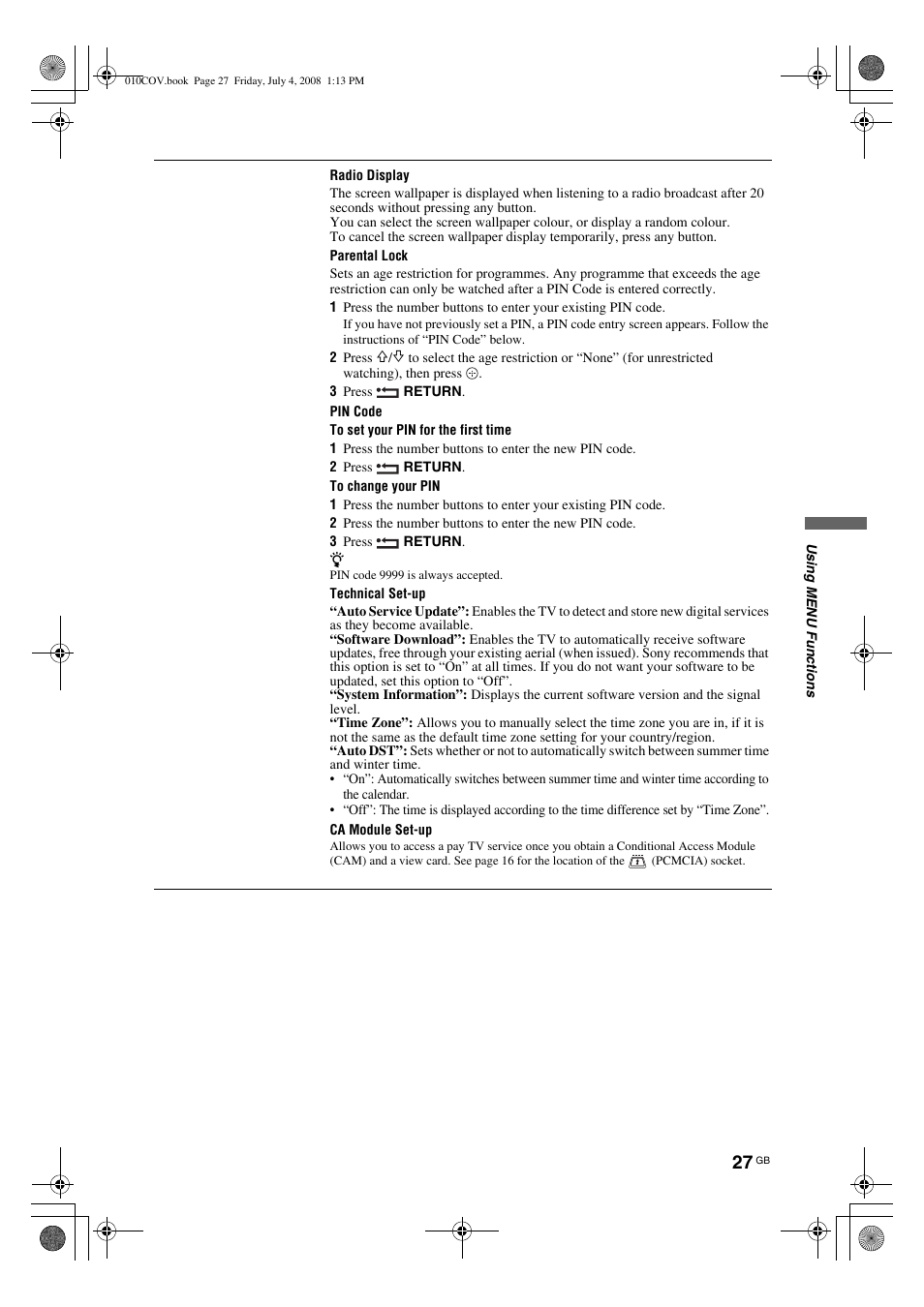 Sony KDL-32V4000 User Manual | Page 27 / 181