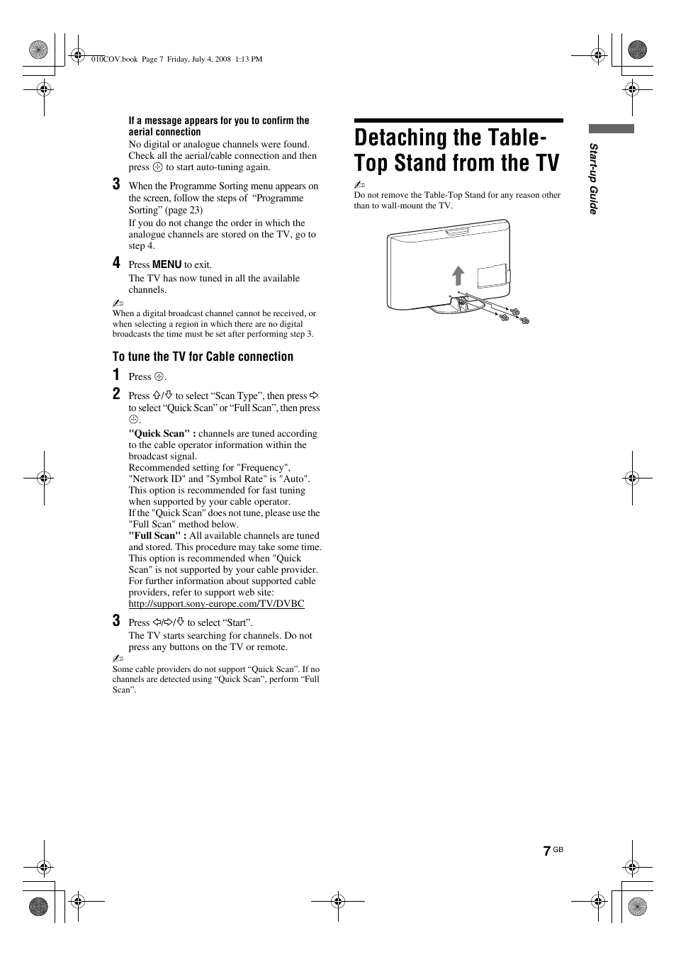 Detaching the table- top stand from the tv | Sony KDL-32V4000 User Manual | Page 7 / 181