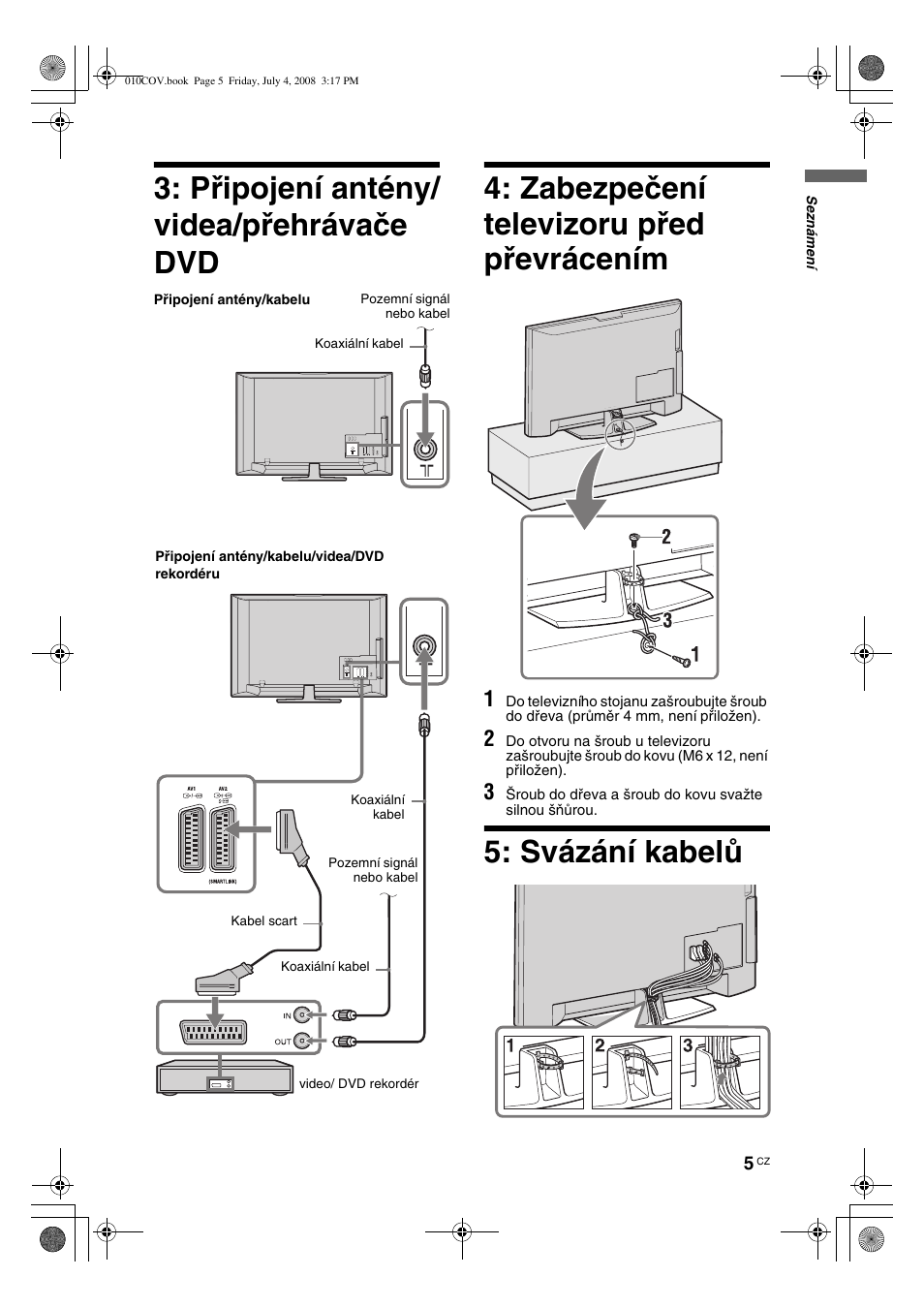 Svázání kabelů | Sony KDL-32V4000 User Manual | Page 95 / 181