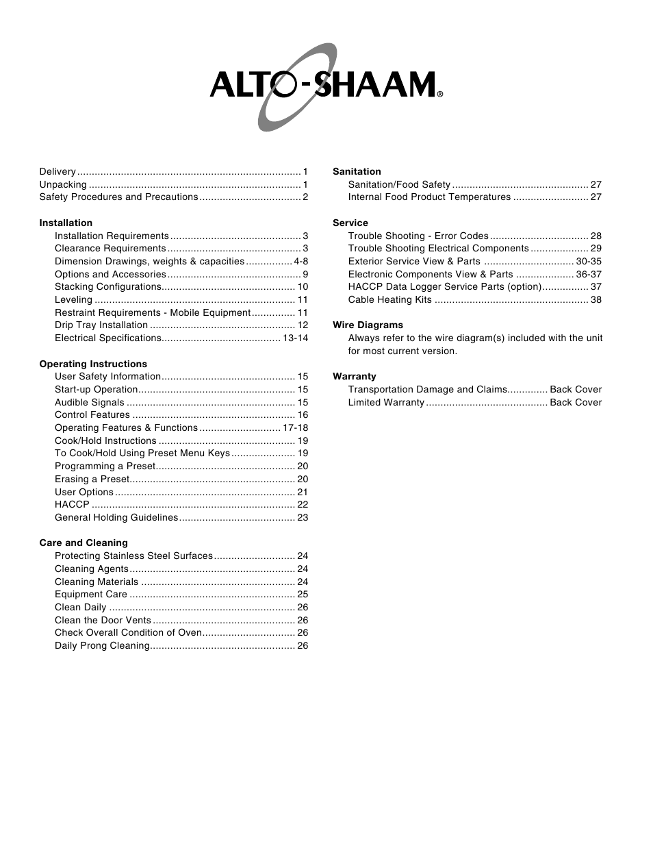 Alto-Shaam Cook & Hold Oven Electronic Control 500-TH/III User Manual | Page 2 / 49