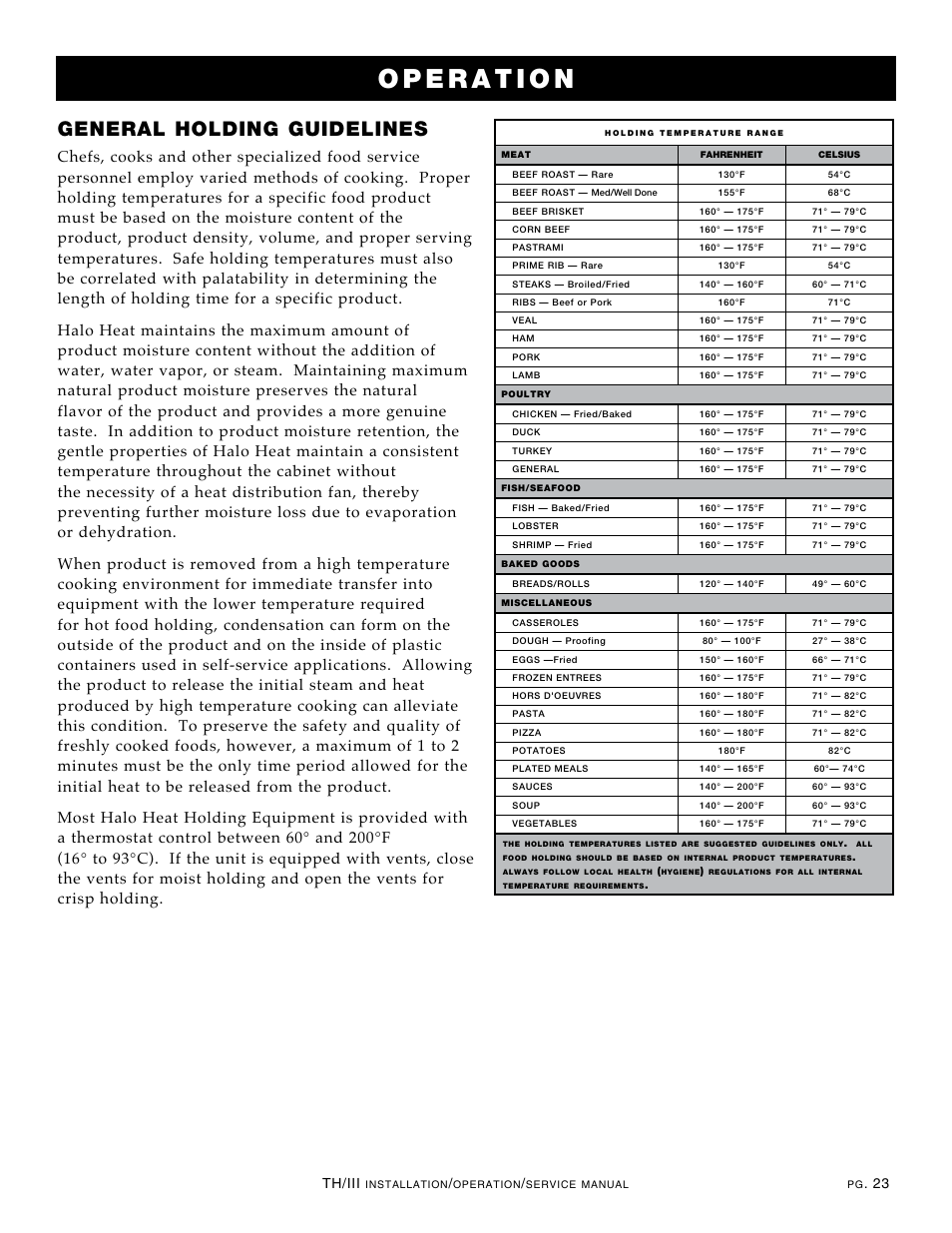 General holding guidelines, Th/iii | Alto-Shaam Cook & Hold Oven Electronic Control 500-TH/III User Manual | Page 25 / 49