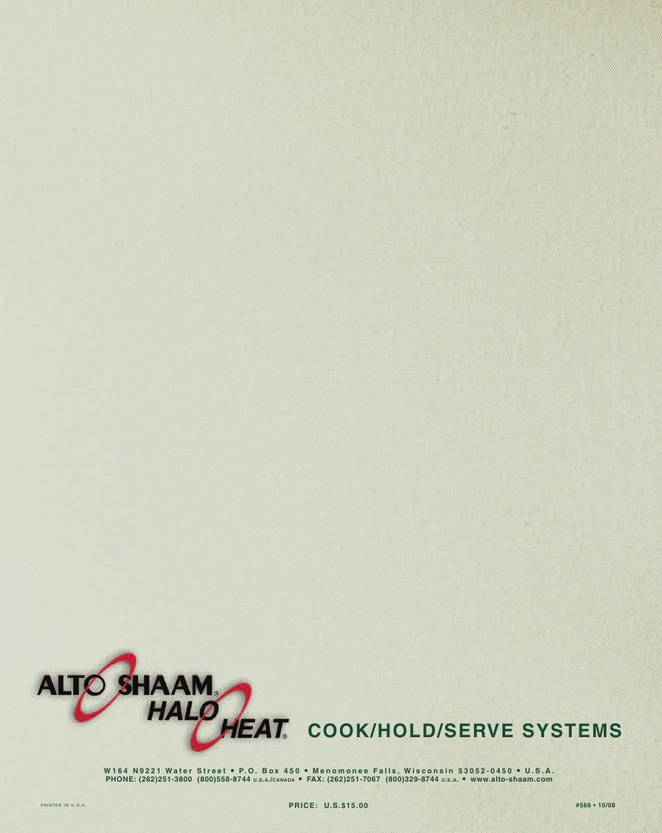 Cook/hold/serve systems | Alto-Shaam 1000-TH SERIES User Manual | Page 79 / 79