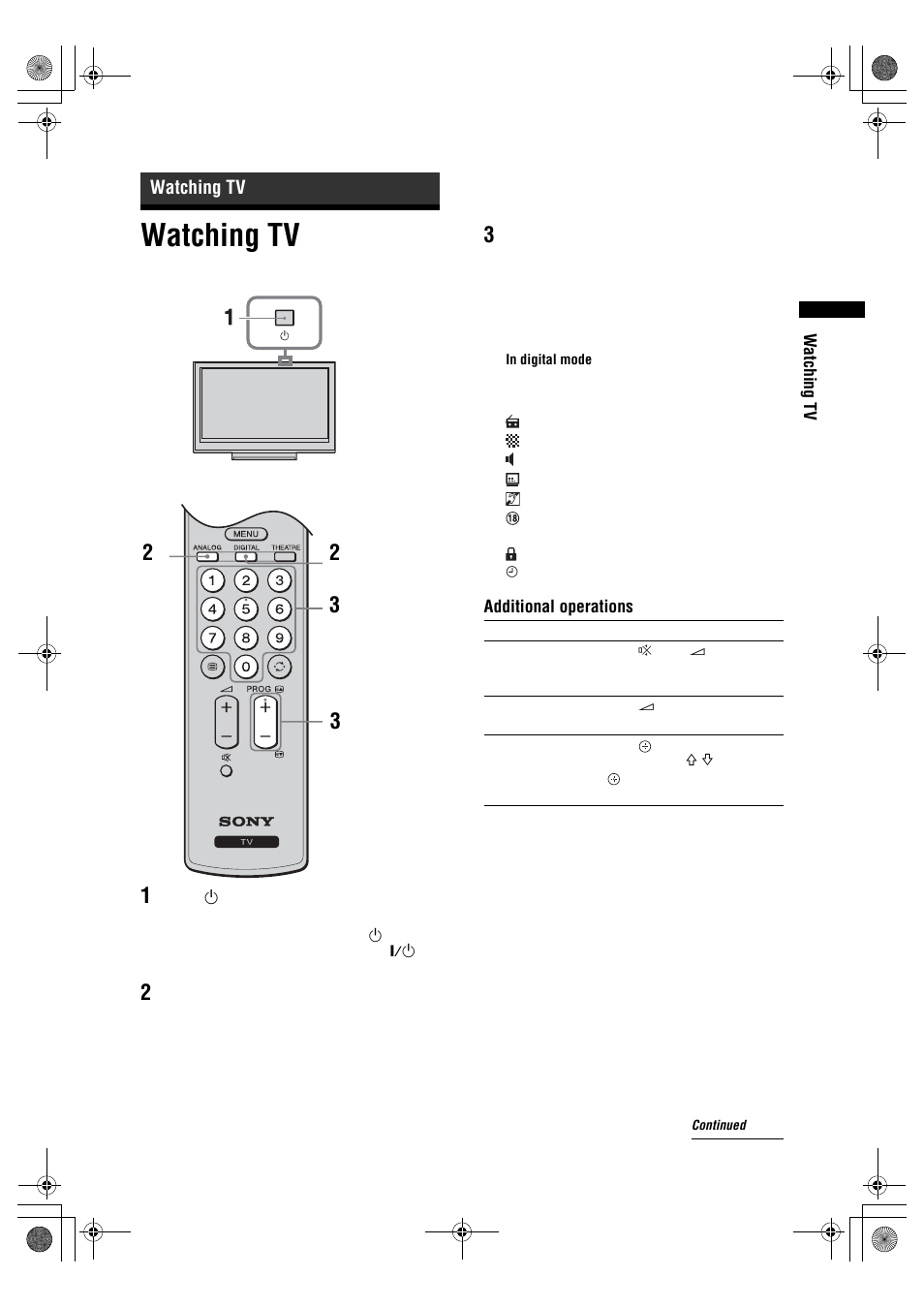Watching tv | Sony KDL-32S2820 User Manual | Page 11 / 193