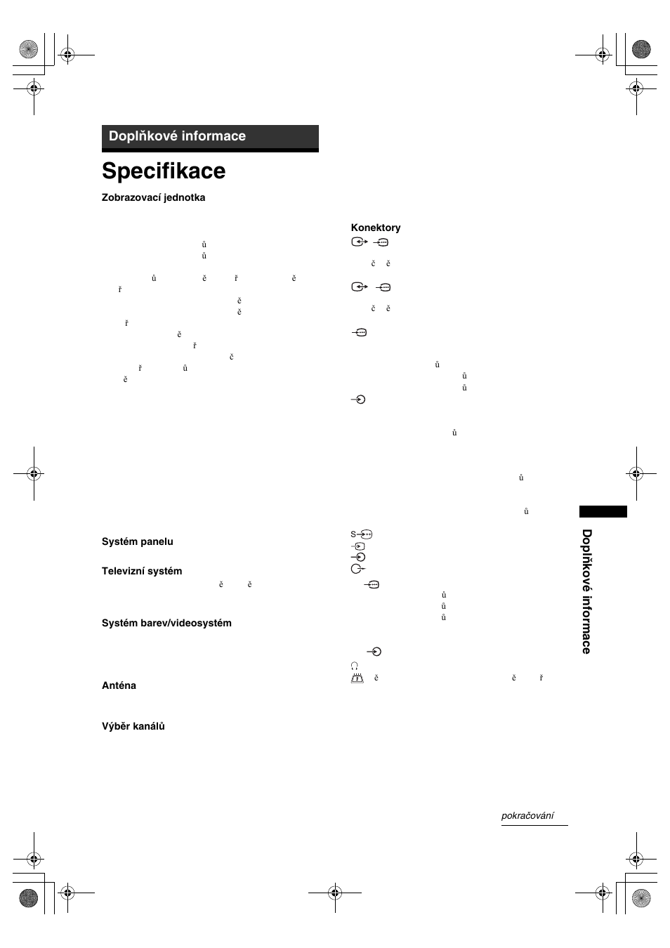 Specifikace, Doplňkové informace | Sony KDL-32S2820 User Manual | Page 127 / 193
