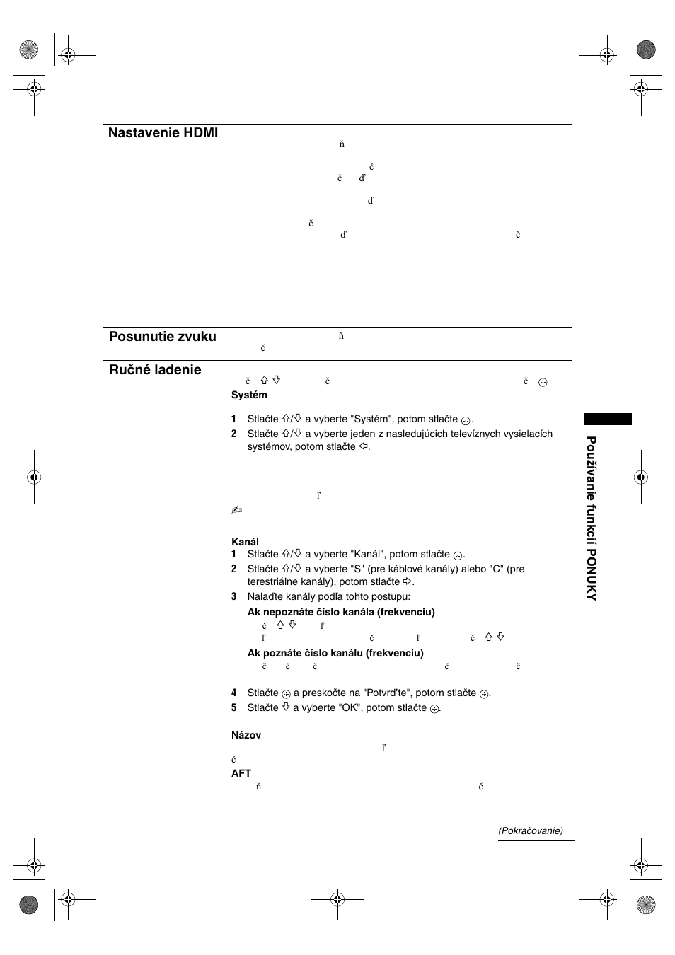 Nastavenie hdmi, Posunutie zvuku, Ručné ladenie | Sony KDL-32S2820 User Manual | Page 155 / 193