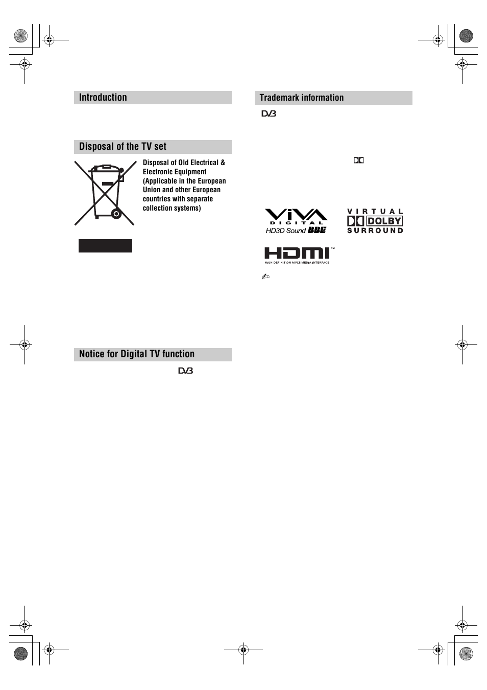 Trademark information | Sony KDL-32S2820 User Manual | Page 2 / 193