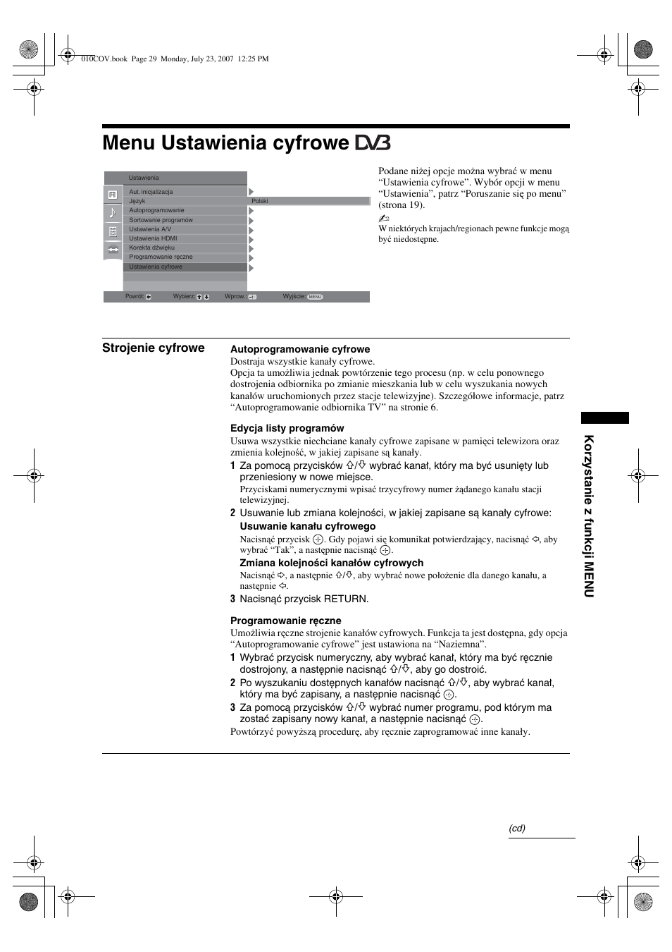 Menu ustawienia cyfrowe | Sony KDL-32S2820 User Manual | Page 93 / 193