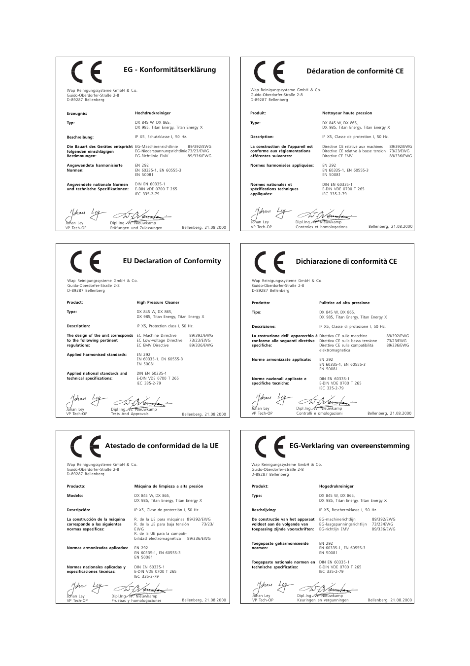 Déclaration de conformité ce, Eg - konformitätserklärung | Alto-Shaam DX 985 User Manual | Page 4 / 10