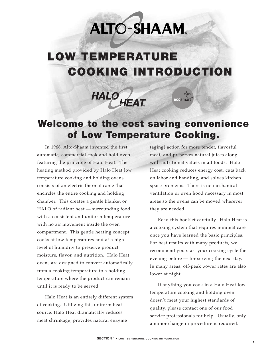 01_intro, Low temperature cooking introduction | Alto-Shaam LOW TEMPERATURE COOKING AND HOLDING OVENS 750 User Manual | Page 3 / 79