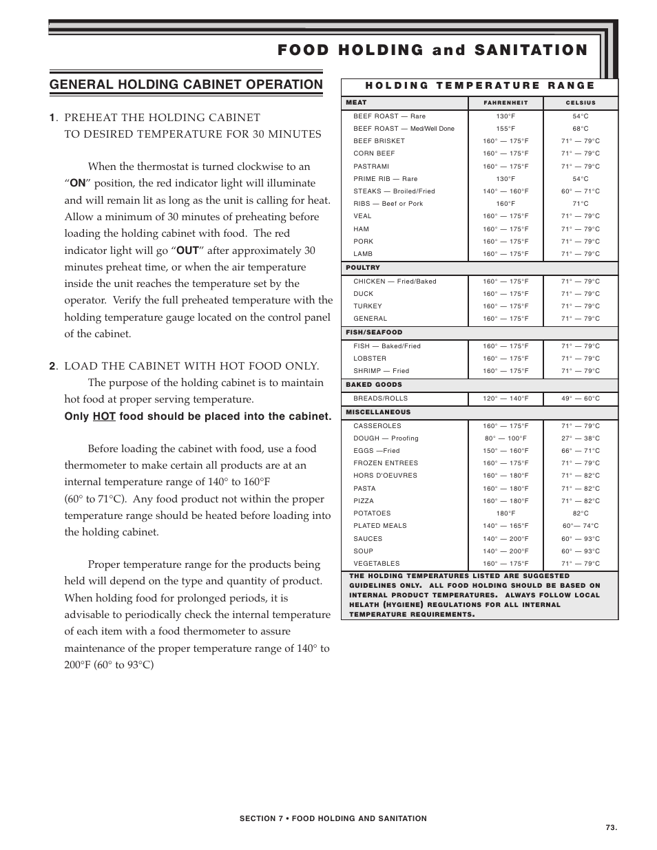 General holding cabinet operation | Alto-Shaam LOW TEMPERATURE COOKING AND HOLDING OVENS 750 User Manual | Page 75 / 79