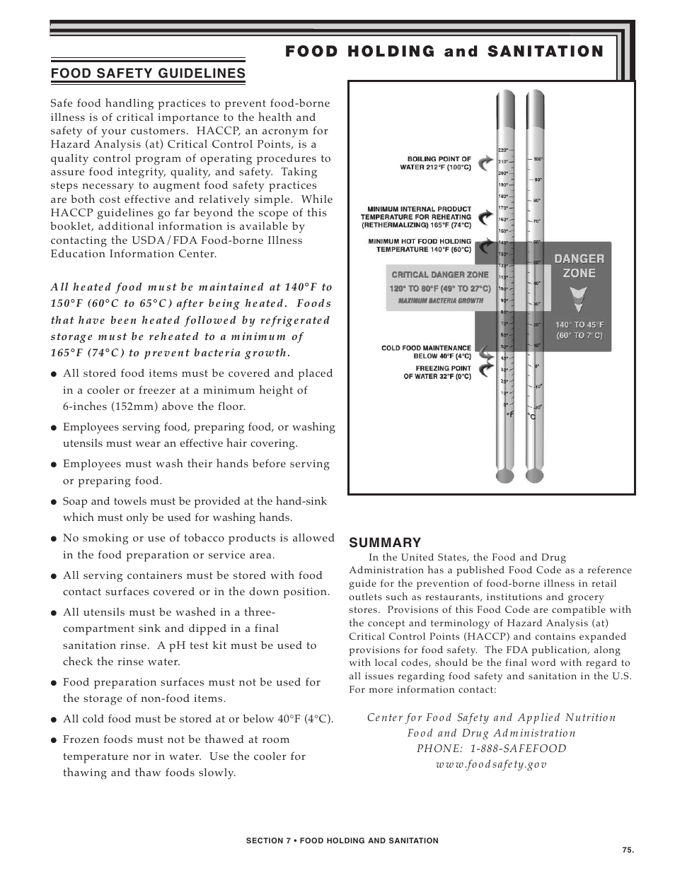 Food safety guidelines, Summary | Alto-Shaam LOW TEMPERATURE COOKING AND HOLDING OVENS 750 User Manual | Page 77 / 79